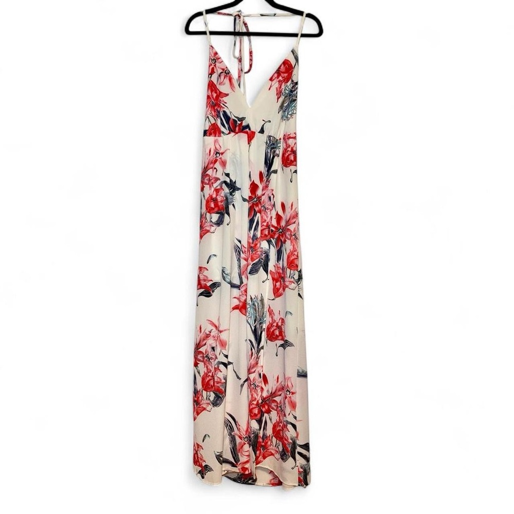 White Floral Maxi Dress with Gray/Pink Lillies